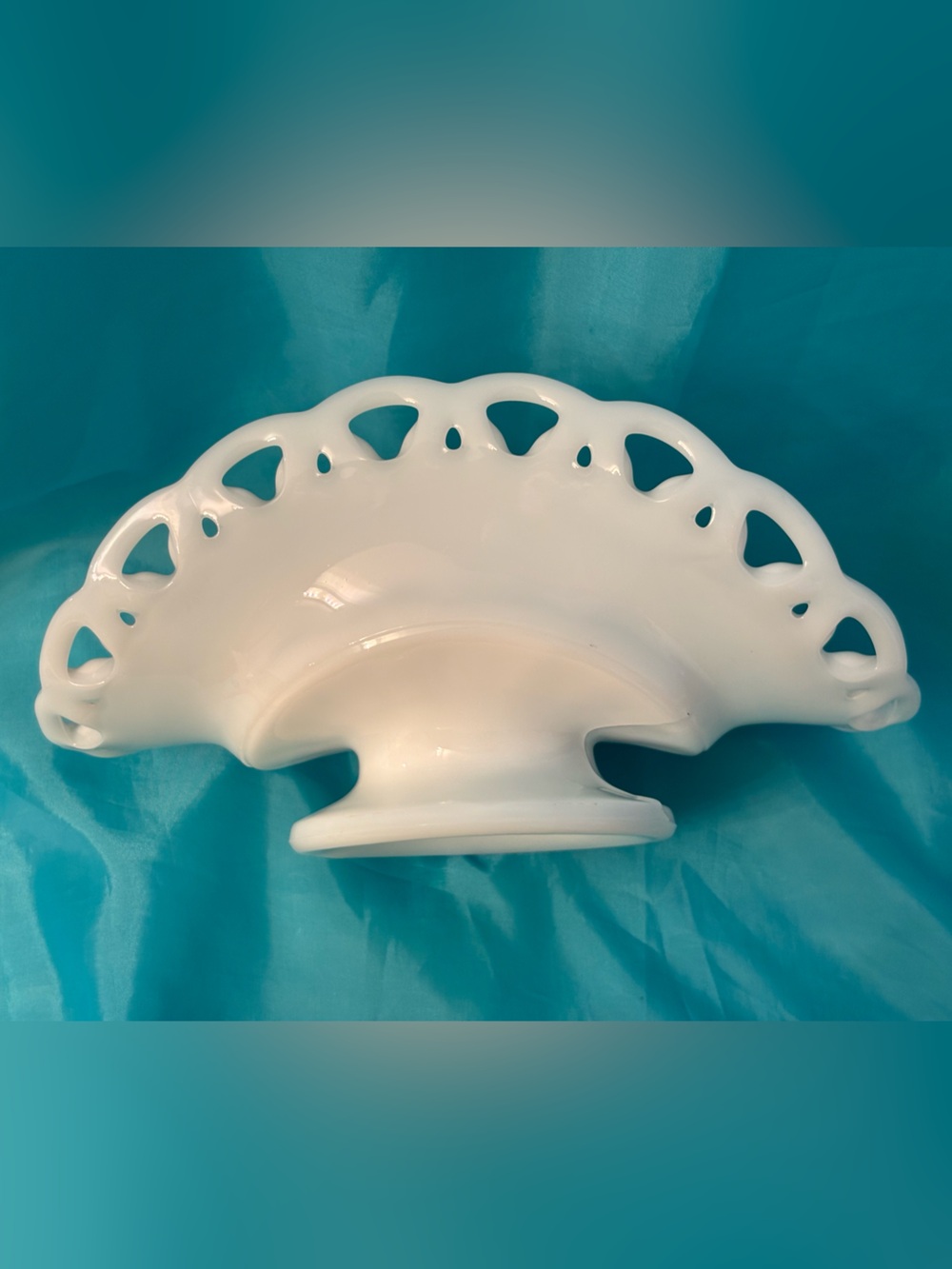 Vintage Milk Glass Reticulated Pedestal Bowl – 8.75" Lace Edge - Picture 8 of 12